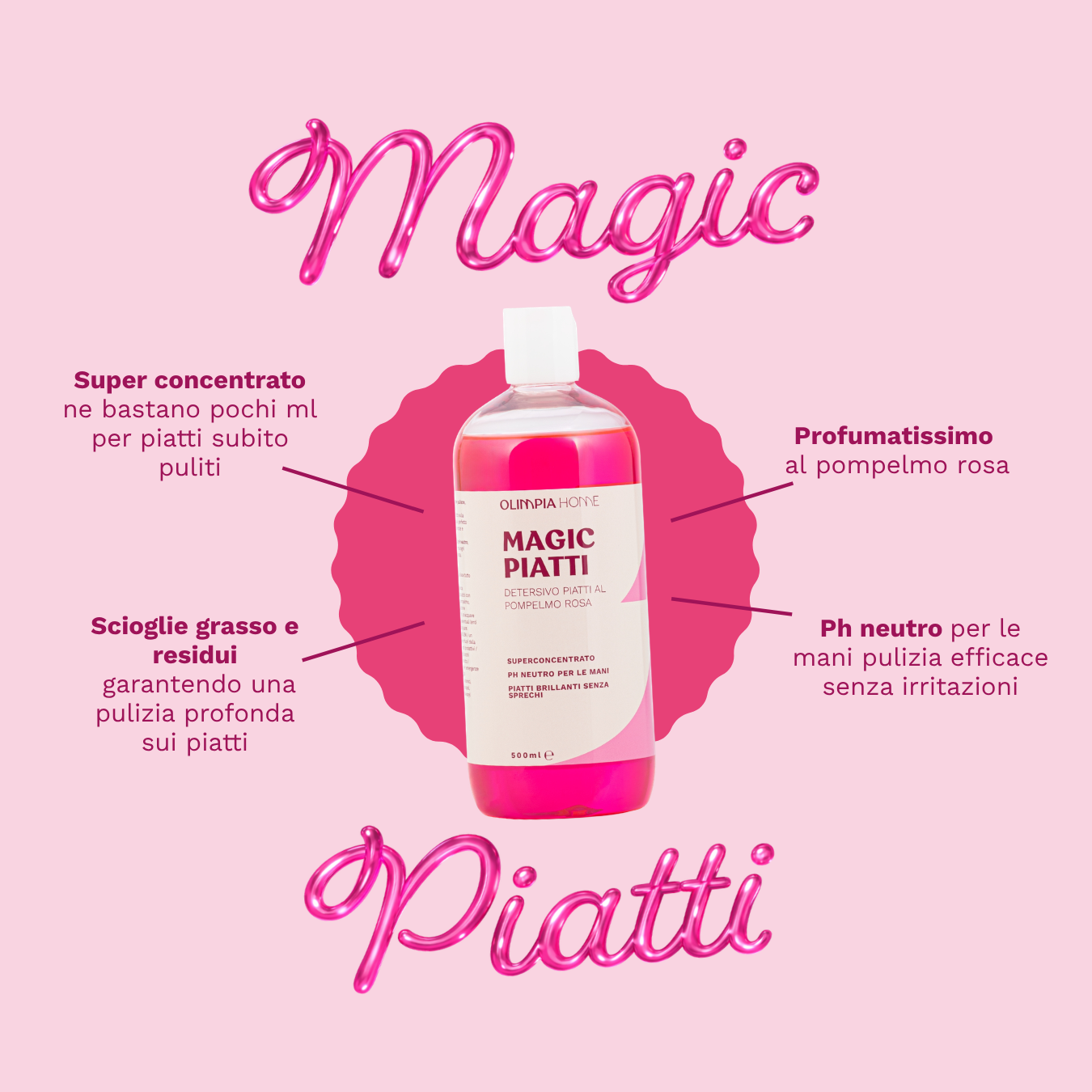 Magic Piatti Ml.500 - Detersivo Piatti al Pompelmo Rosa