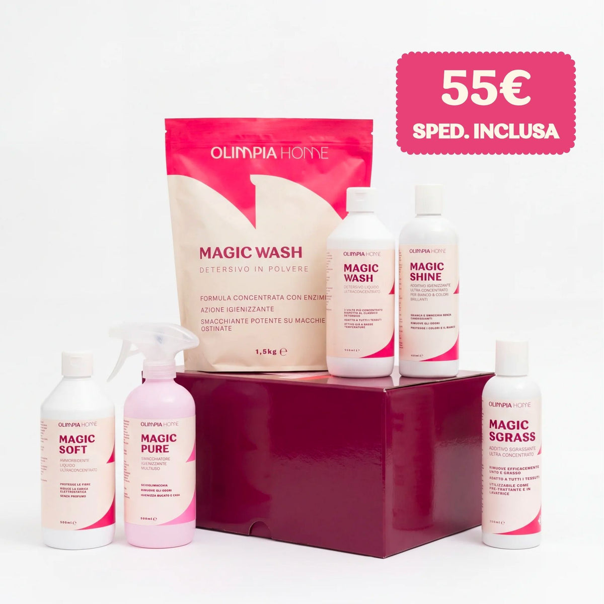 Box sistema Bucato, 6 prodotti per il bucato in una box, Olimpia Home