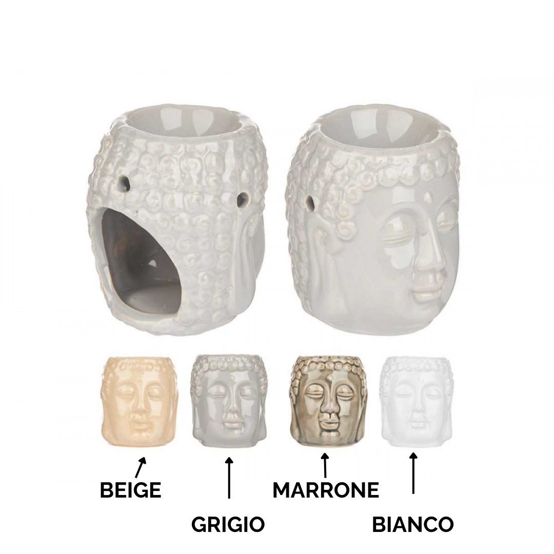 Diffusore in Ceramica a Forma di Testa di Buddah - Quattro Colori cm.8x7x8h.